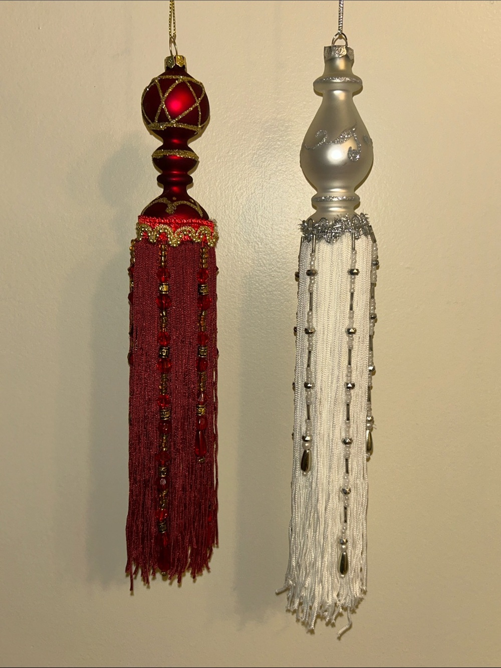 Pair of Decorative Tassel Ornaments - Red & White